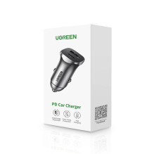 Ugreen CD130 USB-A / USB-C 30W automobilinis įkroviklis, pilkas Ugreen CD130 USB-A / USB-C 30W automobilinis įkroviklis, pilkas