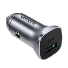 Ugreen CD130 USB-A / USB-C 30W automobilinis įkroviklis, pilkas Ugreen CD130 USB-A / USB-C 30W automobilinis įkroviklis, pilkas