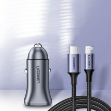 Ugreen CD130 USB-A / USB-C 30W automobilinis įkroviklis, pilkas Ugreen CD130 USB-A / USB-C 30W automobilinis įkroviklis, pilkas
