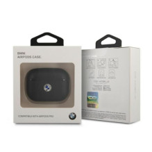 BMW - BMW BMAPSSLBK AirPods Pro cover czarny / black Geniune Leather Silver Logo Black