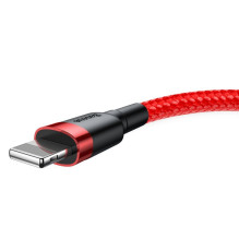 „Baseus Cafule“ USB-A / „Lightning“ 2.4A QC 3.0 laidas 0,5 m – raudonas „Baseus Cafule“ USB-A / „Lightning“ 2.4A QC 3.0 laidas 0,5 m – raudonas