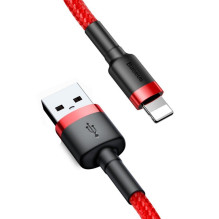 „Baseus Cafule“ USB-A / „Lightning“ 2.4A QC 3.0 laidas 0,5 m – raudonas „Baseus Cafule“ USB-A / „Lightning“ 2.4A QC 3.0 laidas 0,5 m – raudonas