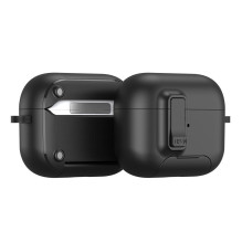 Dux Ducis Apple AirPods Pro 3 PECQ serijos PC+TPU dėklas su kabliuku, juodas Dux Ducis Apple AirPods Pro 3 PECQ serijos PC+TPU dėklas su kabliuku, juodas