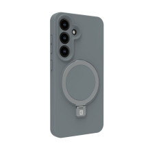 „Evelatus“ „Samsung Galaxy S25 Premium“ magnetinis su stovu minkšto lietimo silikoninis dėklas, sidabrinis