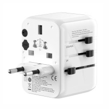 Evelatus 35W World Travel Adapter 1PD &amp; 2 Type-C &amp; 2 USB Charger 09051 White