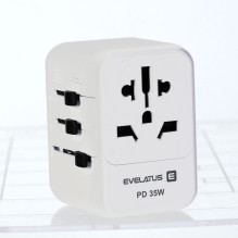 „Evelatus“ 35 W kelioninis adapteris, 1 PD ir 2 C tipo bei 2 USB įkrovikliai, 09051, baltas „Evelatus“ 35 W kelioninis adapteris, 1 PD ir 2 C tipo bei 2 USB įkrovikliai, 09051, baltas