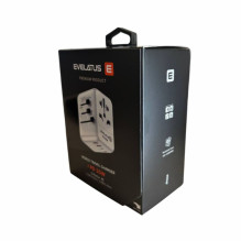 „Evelatus“ 35 W kelioninis adapteris, 1 PD ir 2 C tipo bei 2 USB įkrovikliai, 09051, baltas „Evelatus“ 35 W kelioninis adapteris, 1 PD ir 2 C tipo bei 2 USB įkrovikliai, 09051, baltas