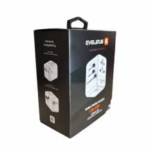 „Evelatus“ 35 W kelioninis adapteris, 1 PD ir 2 C tipo bei 2 USB įkrovikliai, 09051, baltas „Evelatus“ 35 W kelioninis adapteris, 1 PD ir 2 C tipo bei 2 USB įkrovikliai, 09051, baltas
