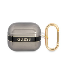 „Guess“ „Apple Airpods 3“ TPU dėklas su dryžuotu TPU piešiniu, juodas „Guess“ „Apple Airpods 3“ TPU dėklas su dryžuotu TPU piešiniu, juodas