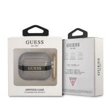 „Guess“ „Apple Airpods 3“ TPU dėklas su dryžuotu TPU piešiniu, juodas „Guess“ „Apple Airpods 3“ TPU dėklas su dryžuotu TPU piešiniu, juodas