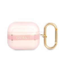„Guess“ „Apple Airpods 3“ TPU dėklas su dryžuotu TPU piešiniu, rožinis „Guess“ „Apple Airpods 3“ TPU dėklas su dryžuotu TPU piešiniu, rožinis
