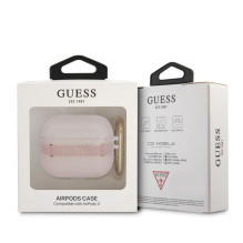 „Guess“ „Apple Airpods 3“ TPU dėklas su dryžuotu TPU piešiniu, rožinis „Guess“ „Apple Airpods 3“ TPU dėklas su dryžuotu TPU piešiniu, rožinis