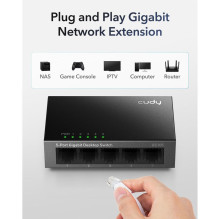 „Cudy GS105D NetSwitch“ 5 prievadų gigabito komutatorius, IGMP, šnipinėjimo funkcija, QoS, kilpų prevencija, plastikinis „Cudy GS105D NetSwitch“ 5 prievadų gigabito komutatorius, IGMP, šnipinėjimo funkcija, QoS, kilpų prevencija, plastikinis