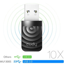Cudy Cudy WU1300S AirMax AC1300 Dual Band WiFi USB Adapter USB 3.0 High Speed High Gain Black