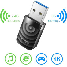 Cudy Cudy WU1300S AirMax AC1300 Dual Band WiFi USB Adapter USB 3.0 High Speed High Gain Black