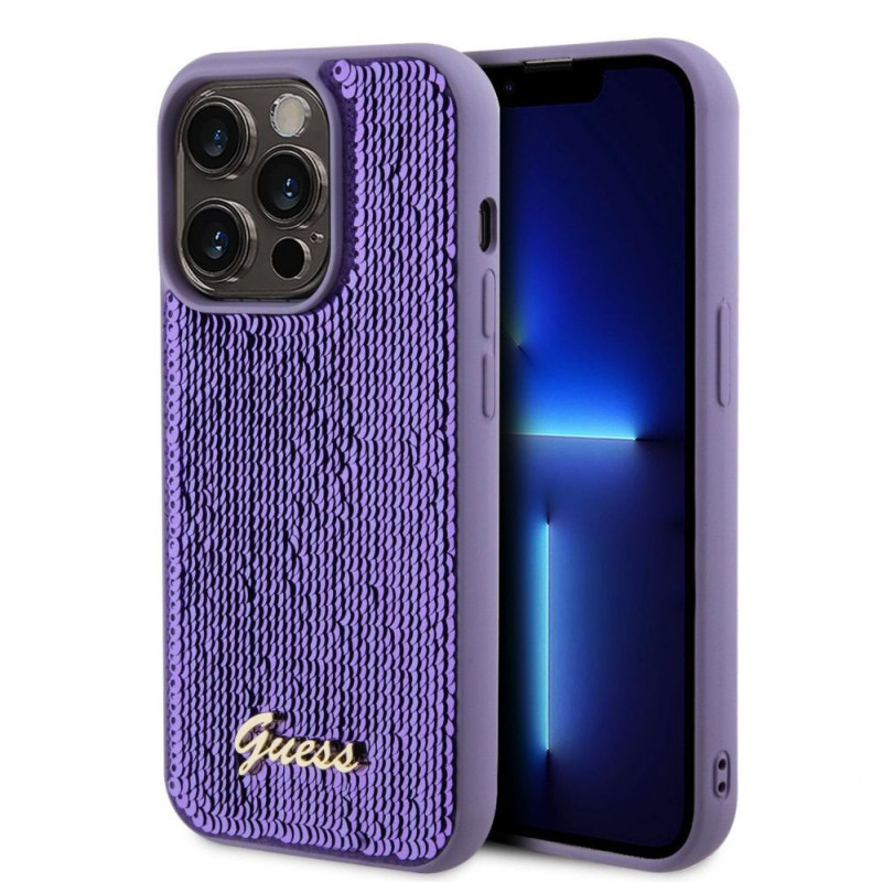 Guess - Guess Sequin Script Logo Case for iPhone 14 Pro Max Purple