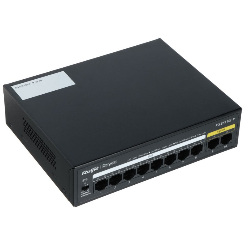 Ruijie Komutators Ruijie RG-ES110F-P 8-Port 10 / 100Mbps PoE+ 110W 2-Port 10 / 100Mbps Unmanaged