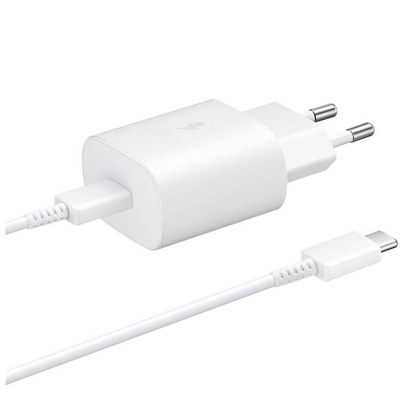 „Samsung EP-TA800EWE“ + „EP-DA705BWE“ „Samsung“ 25 W kelioninis įkroviklis + USB-C / USB-C duomenų kabelis, baltas (OOB 
