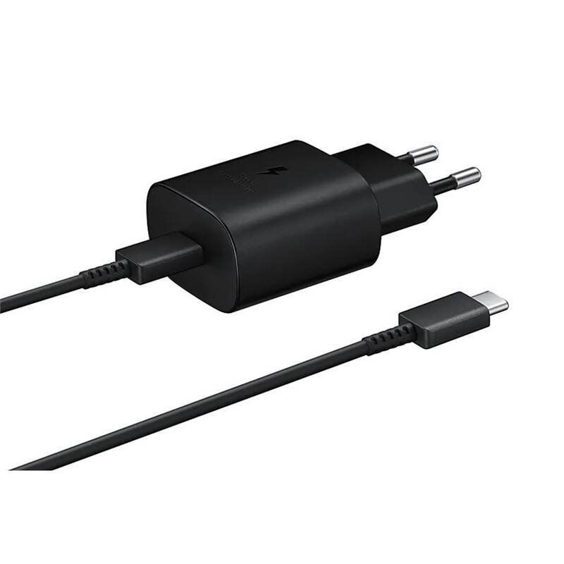 „Samsung EP-TA800EBE“ + „EP-DA705BBE“ „Samsung“ 25 W kelioninis įkroviklis + USB-C / USB-C duomenų kabelis, juodas (OOB 