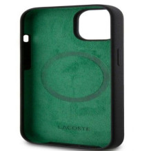 Lacoste Apple iPhone 15 6.1 Liquid Silicone Microfiber Croc Logo Magsafe Back Cover Black