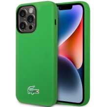 Lacoste Apple iPhone 15 6.1 skysto silikono mikropluošto „Croc“ logotipo „MagSafe“ galinis dėklas, žalias