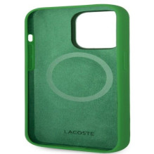 Lacoste Apple iPhone 15 6.1 skysto silikono mikropluošto „Croc“ logotipo „MagSafe“ galinis dėklas, žalias