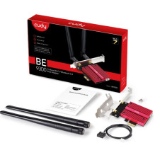 „Cudy WE9300 UltraConnect BE9300 WiFi 7 Bluetooth 5.4 PCIe“ adapteris „Intel BE200 Tri Band“ aušintuvo antenos, juodos s