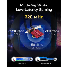 „Cudy WE9300 UltraConnect BE9300 WiFi 7 Bluetooth 5.4 PCIe“ adapteris „Intel BE200 Tri Band“ aušintuvo antenos, juodos s