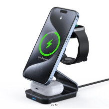 Duzzona W21 3-in-1 15W belaidžio įkrovimo stovas Telefono Auricador de Auriculares Cargador (sertifikatas Qi2) Juoda