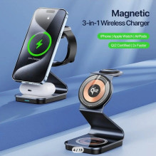Duzzona W21 3-in-1 15W Wireless Charging Stand Teléfono Auricador de Auriculares Cargador (certificado Qi2) Black