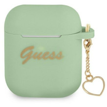 Guess Apple AirPods 1/2 silikoninis dėklas, širdelės formos, žalias