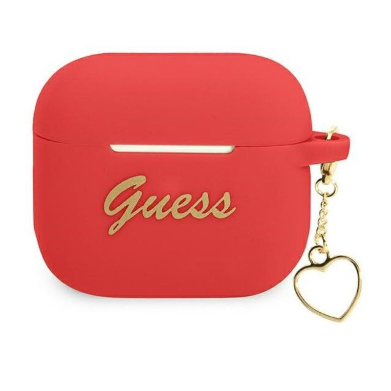 „Guess“ silikoninis „Apple AirPods 3“ dėklas, „Charm Heart“ kolekcija, raudonas