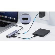 Cudy UH605 USB-C 5-in-1 Hub Gigabit LAN 3x USB-A 3.0 Power Input Aluminum Grey Cudy UH605 USB-C 5-in-1 Hub Gigabit LAN 3x USB-A 3.0 Power Input Aluminum Grey