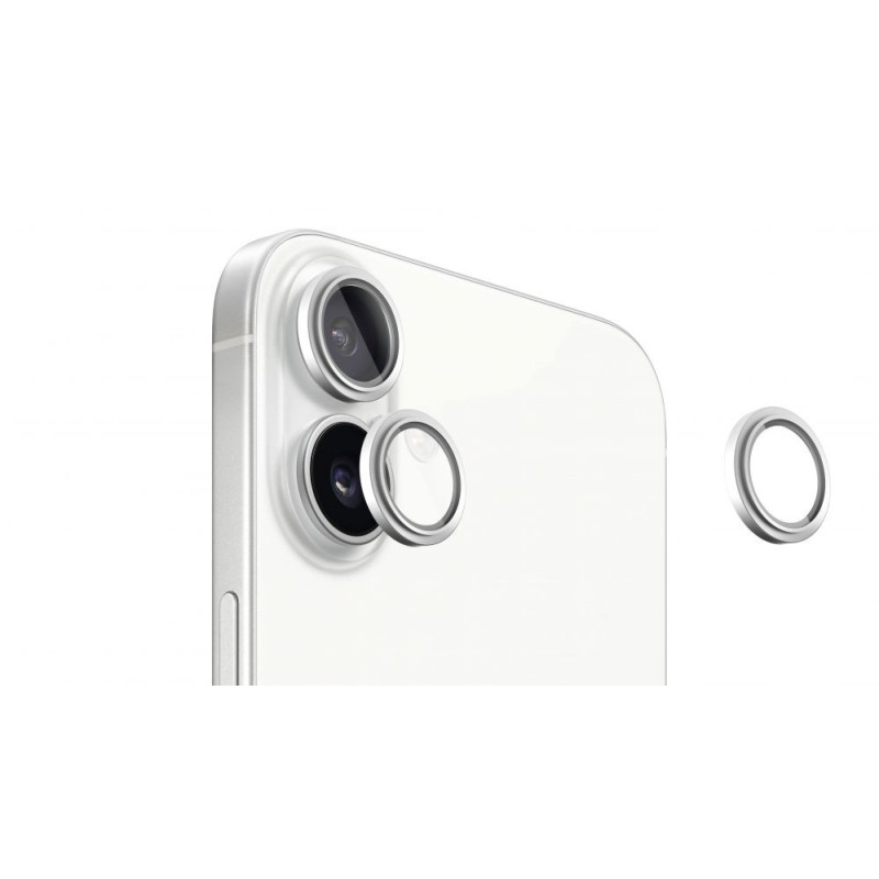 „Evelatus“ „Apple iPhone 16 / 16 Plus“ kameros objektyvo apsauga, šarvuotas, baltas