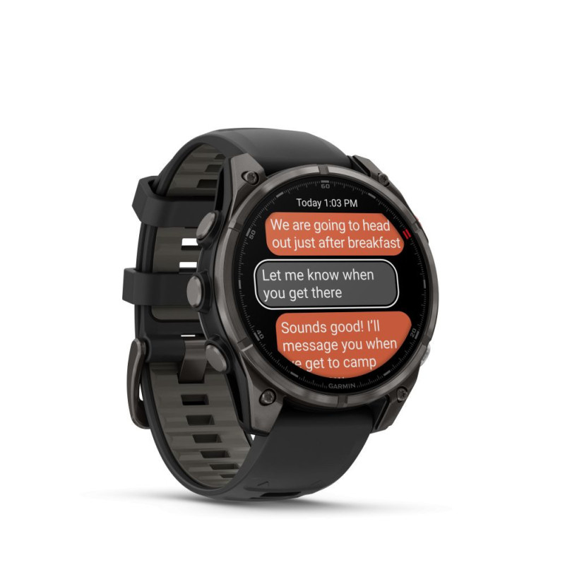 „Garmin fenix 8 Pro“ – 47 mm, AMOLED, safyro spalvos, anglies pilkumo DLC titano spalvos su juodu / akmenėlio spalvos di