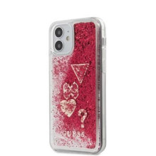 „Guess“ iPhone 12 mini 5.4 colio dangtelis su skystais blizgučiais ir „Raspberry“ atspalviu
