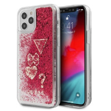 „Guess“ iPhone 12 mini 5.4 colio dangtelis su skystais blizgučiais ir „Raspberry“ atspalviu