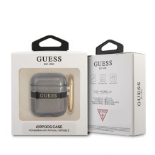 „Guess Apple Airpods 1/2“ TPU dėklas su dryžuotu TPU raštu, juodas