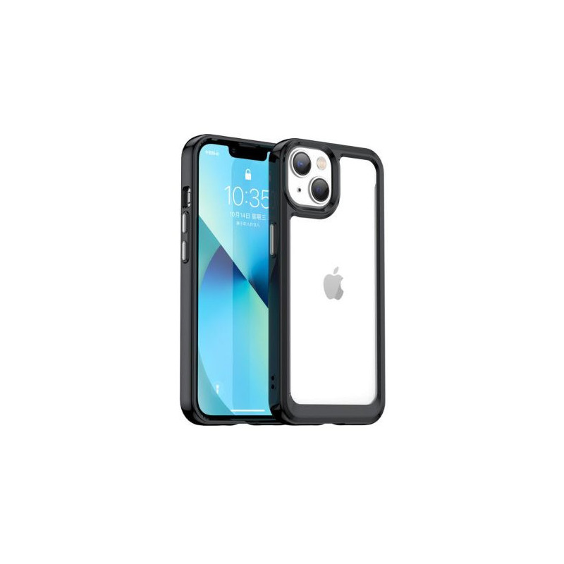 iLike Apple iPhone 14 kietas dėklas su gelio rėmeliu, skaidrus, juodas