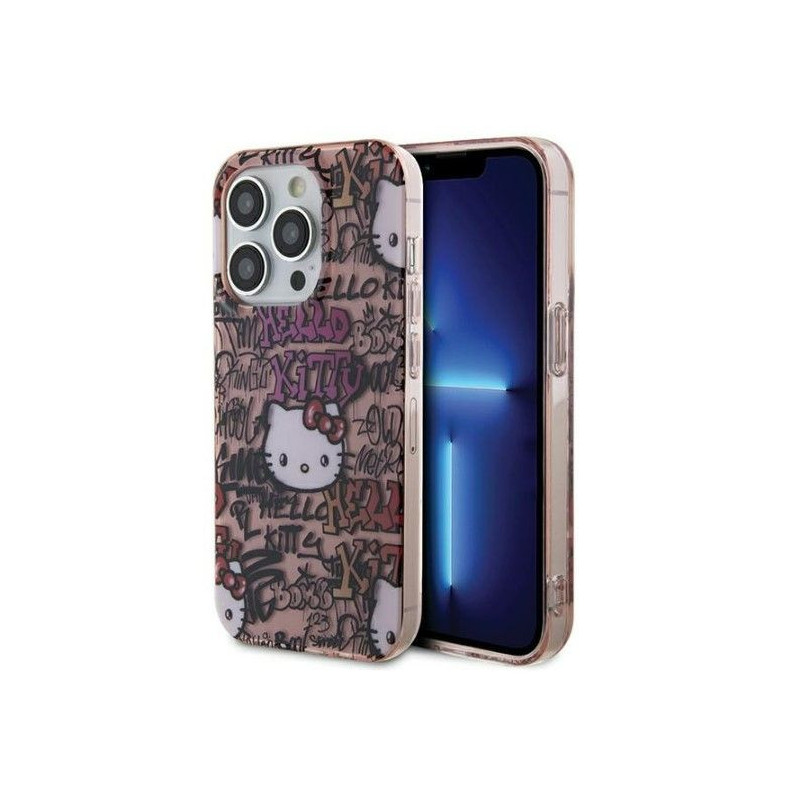 Hello Kitty Apple iPhone 15 Pro Max 6.7 kietas dėklas IML Tags Graffiti Pink