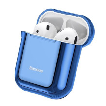 Baseus Metallic Shining Ultra-thin Silicone Protector Case with Hook for AirPods 1 / 2 Blue
