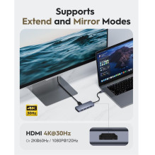 Cudy UH500 PortMate USB-C 6-in-1 Hub 4K 30Hz HDMI USB-C PD 4x USB-A 3.0 Aluminum Grey Cudy UH500 PortMate USB-C 6-in-1 Hub 4K 30Hz HDMI USB-C PD 4x USB-A 3.0 Aluminum Grey