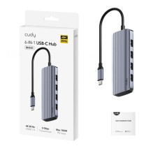 Cudy UH500 PortMate USB-C 6-in-1 Hub 4K 30Hz HDMI USB-C PD 4x USB-A 3.0 Aluminum Grey Cudy UH500 PortMate USB-C 6-in-1 Hub 4K 30Hz HDMI USB-C PD 4x USB-A 3.0 Aluminum Grey