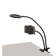 Elight TF Desk Clip Live Stream Selfie 11cm Ring LED Light Flash flexi 30cm tube Phone Holder Black