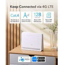 Cudy LT500ELinkCell AC1200 4G LTE Cat4 Router Dual Band WiFi Nano SIM VPN Mesh Support White