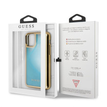 „Guess“ Apple iPhone 11 Pro PC / TPU tamsiai smėlio spalvos, šviečiantis aukso mėlynumo spalva „Guess“ Apple iPhone 11 Pro PC / TPU tamsiai smėlio spalvos, šviečiantis aukso mėlynumo spalva
