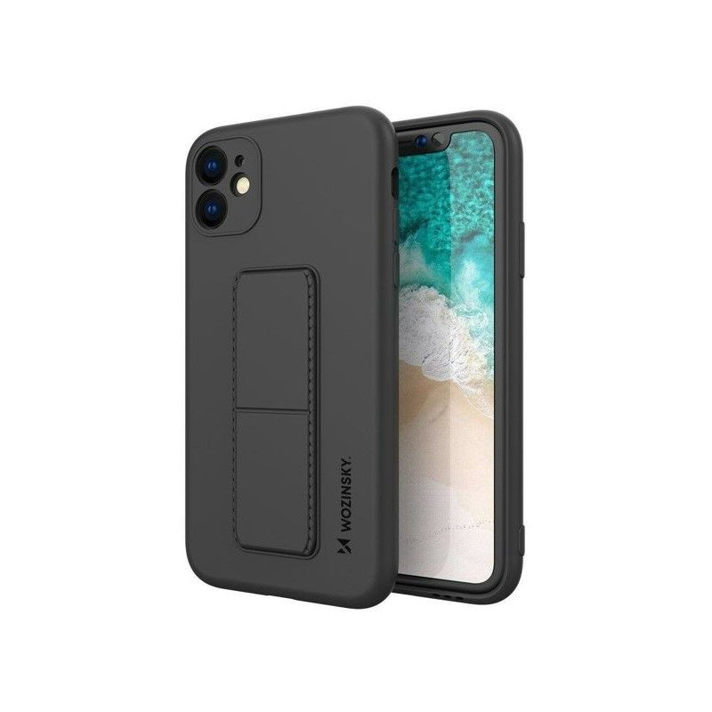 „Wozinsky“ – silikoninis „iPhone 12“ dėklas su stovu, juodas
