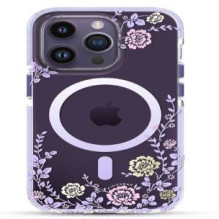 „Kingxbar“ „Apple iPhone 14 Pro MagSafe“ dėklas, papuoštas bijūnų raštu, „Flora“ serijos magnetinis, violetinis „Kingxbar“ „Apple iPhone 14 Pro MagSafe“ dėklas, papuoštas bijūnų raštu, „Flora“ serijos magnetinis, violetinis