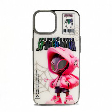 „iLike Apple iPhone 14“ silikoninis dėklas „Spider Sense“, baltas ir rožinis