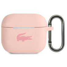 Lacoste Apple Airpods 3 skysto silikono dėklas su blizgiu spausdinimo logotipu, rožinis